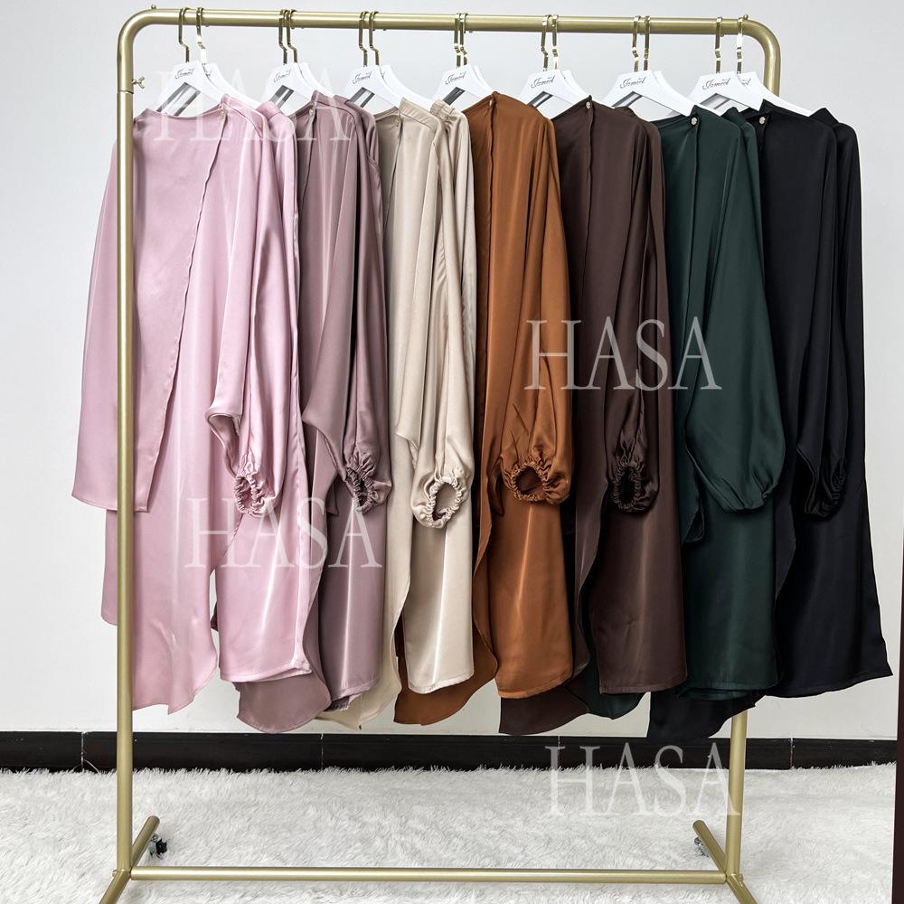 HS5857 High-end Bright Satin Two-piece Suit (headscarf Not Included), Irregular Design Shows Fashionable Style