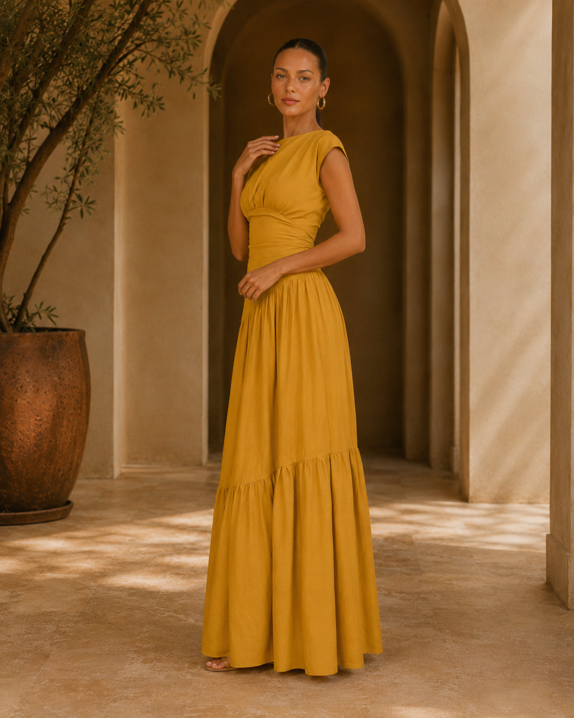 HA1641 Women's Sleeveless Pleated Loose Fit Maxi Dress