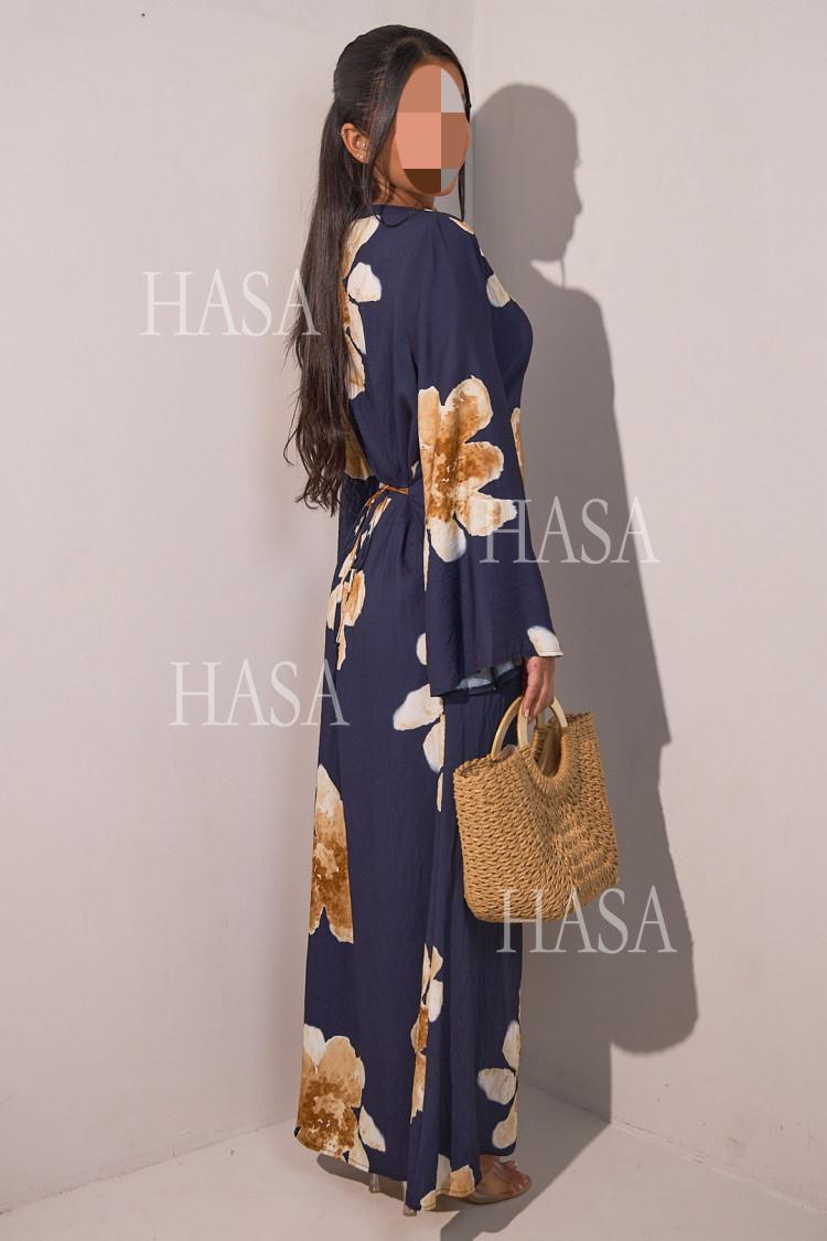 HA6503 Long-sleeved Waist-length Printed Dress (one Piece)