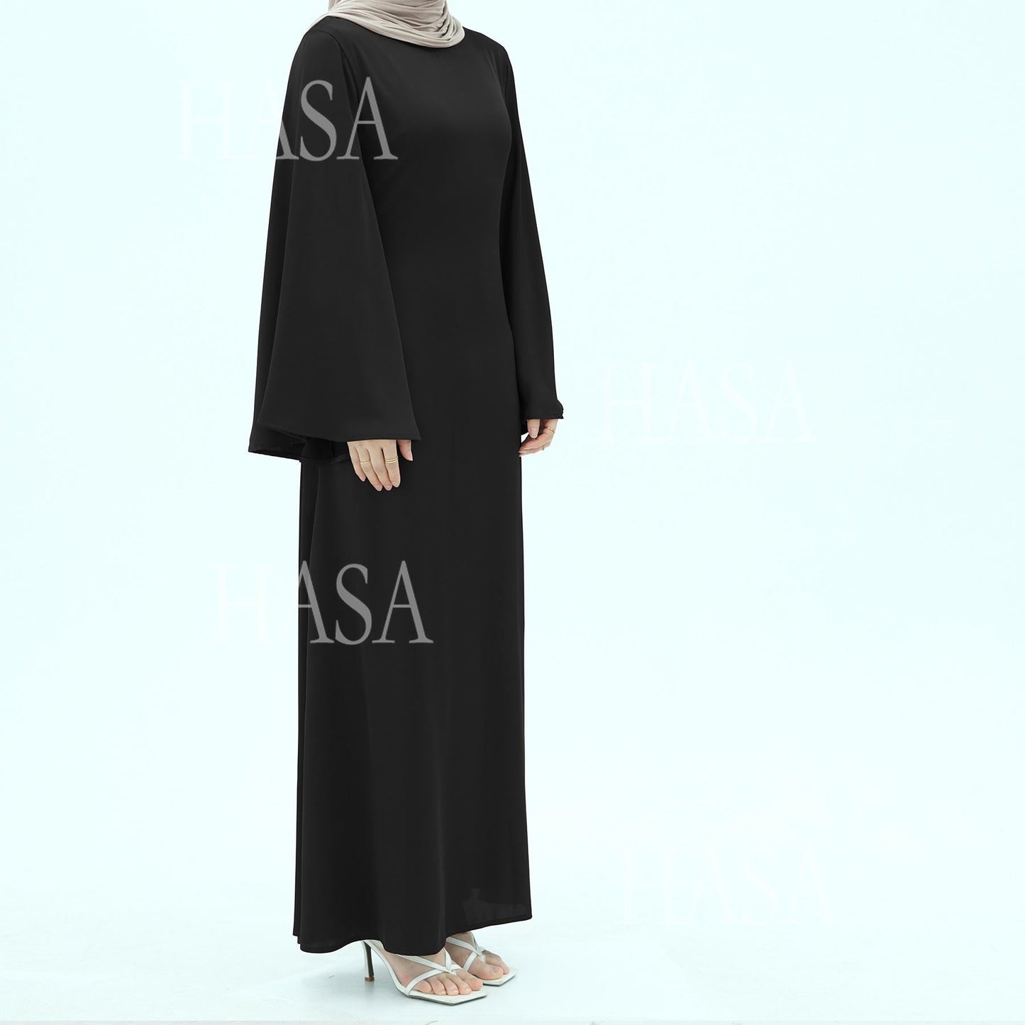 HA6478 Simple Long Dress with Wide Sleeves, One-piece and Smooth Style