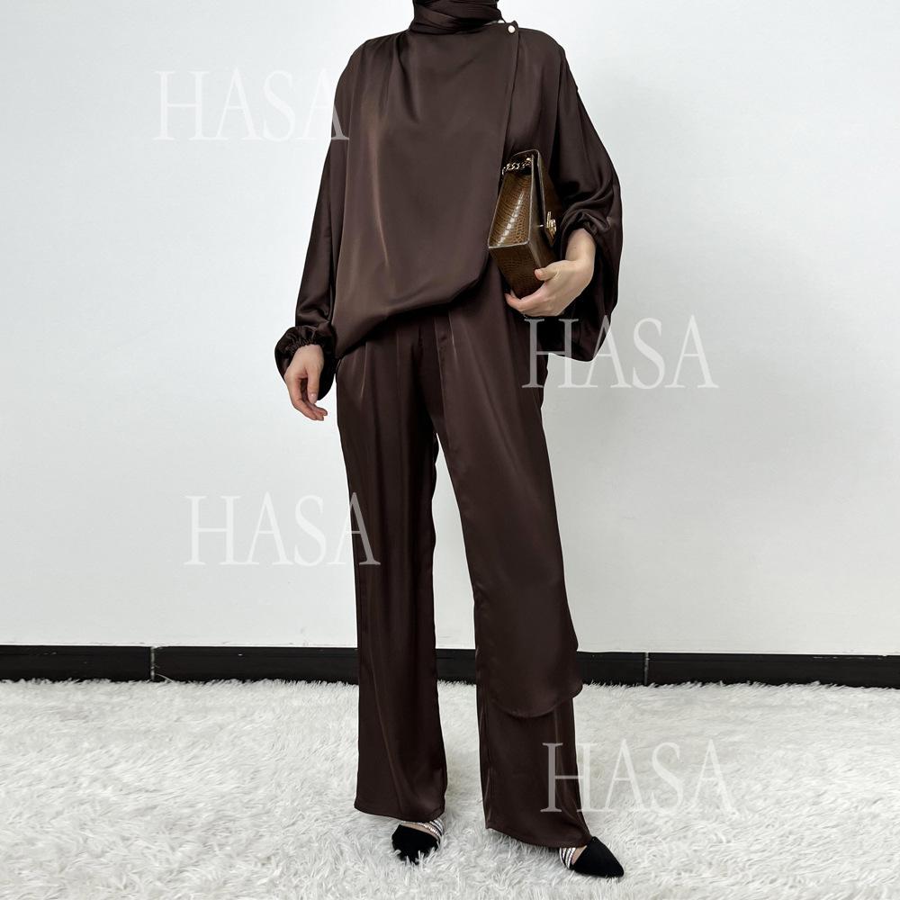 HS5857 High-end Bright Satin Two-piece Suit (headscarf Not Included), Irregular Design Shows Fashionable Style