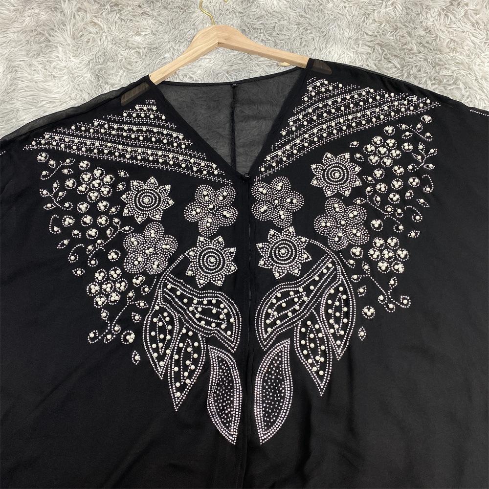 HAYA HAYA1085 Muslim Rhinestone Cardigan Dress