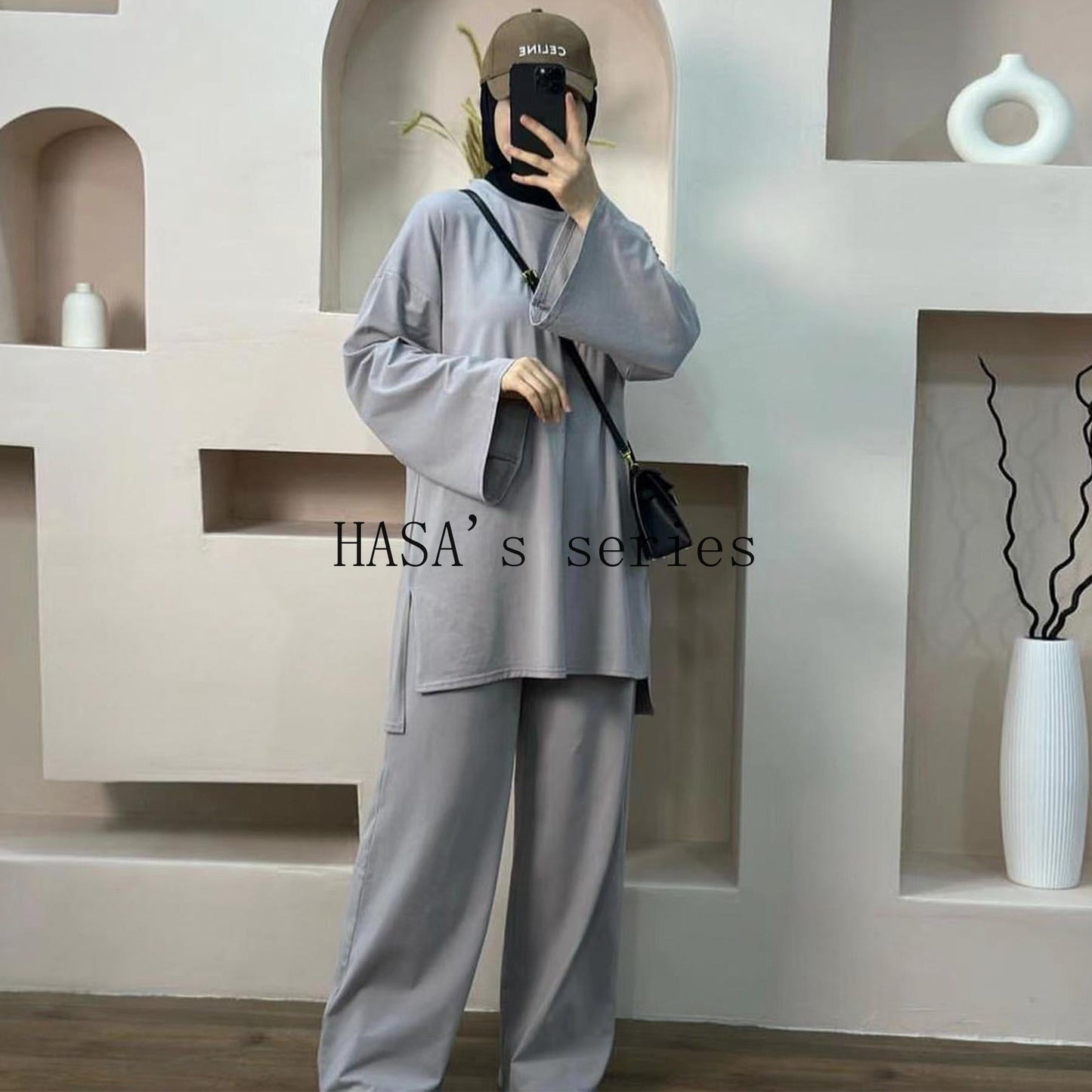 HA5488 Fashionable and Comfortable Loose Two-piece Suit - Simple Solid Color Design two  piece co  ords