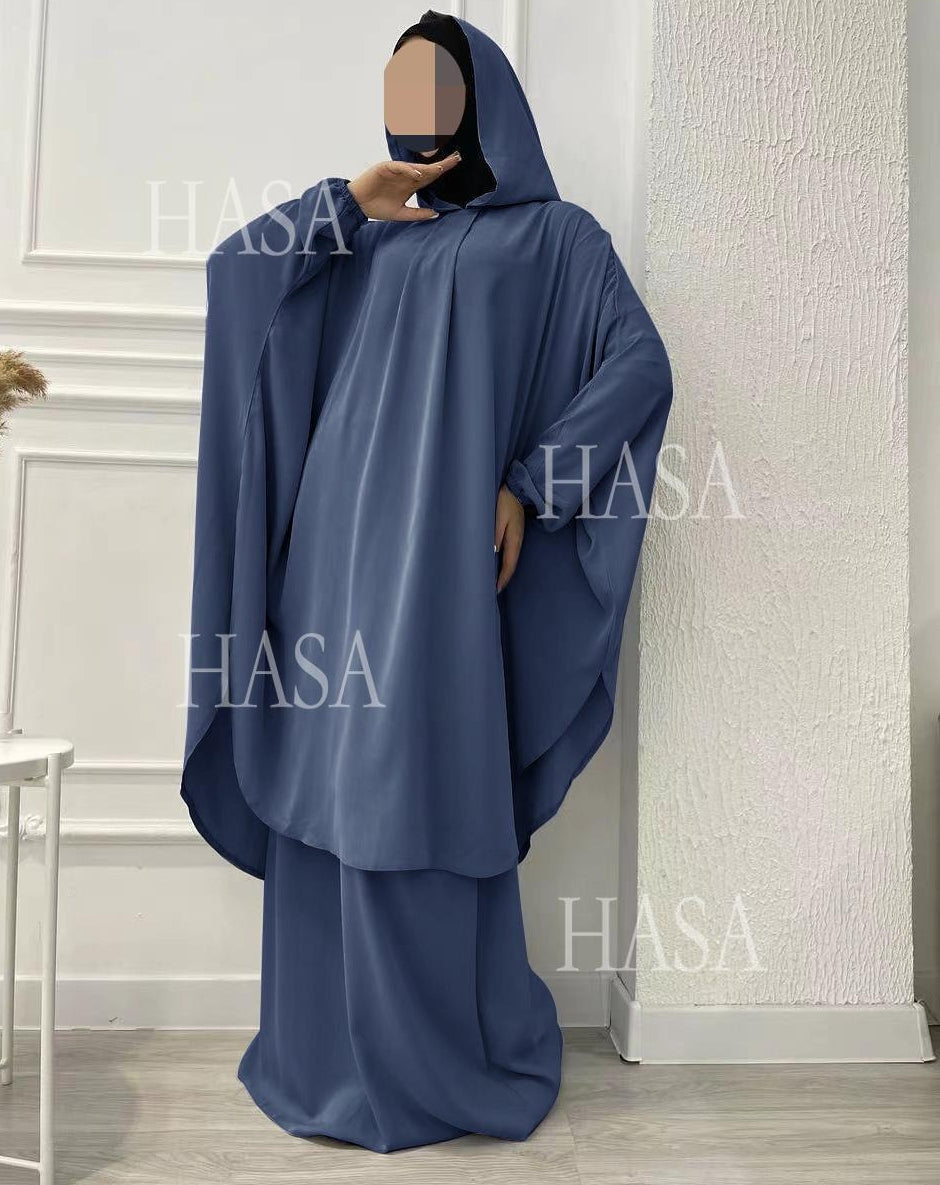 HA6583 Solid Color Long Robe Dress with Wide Swing Design
