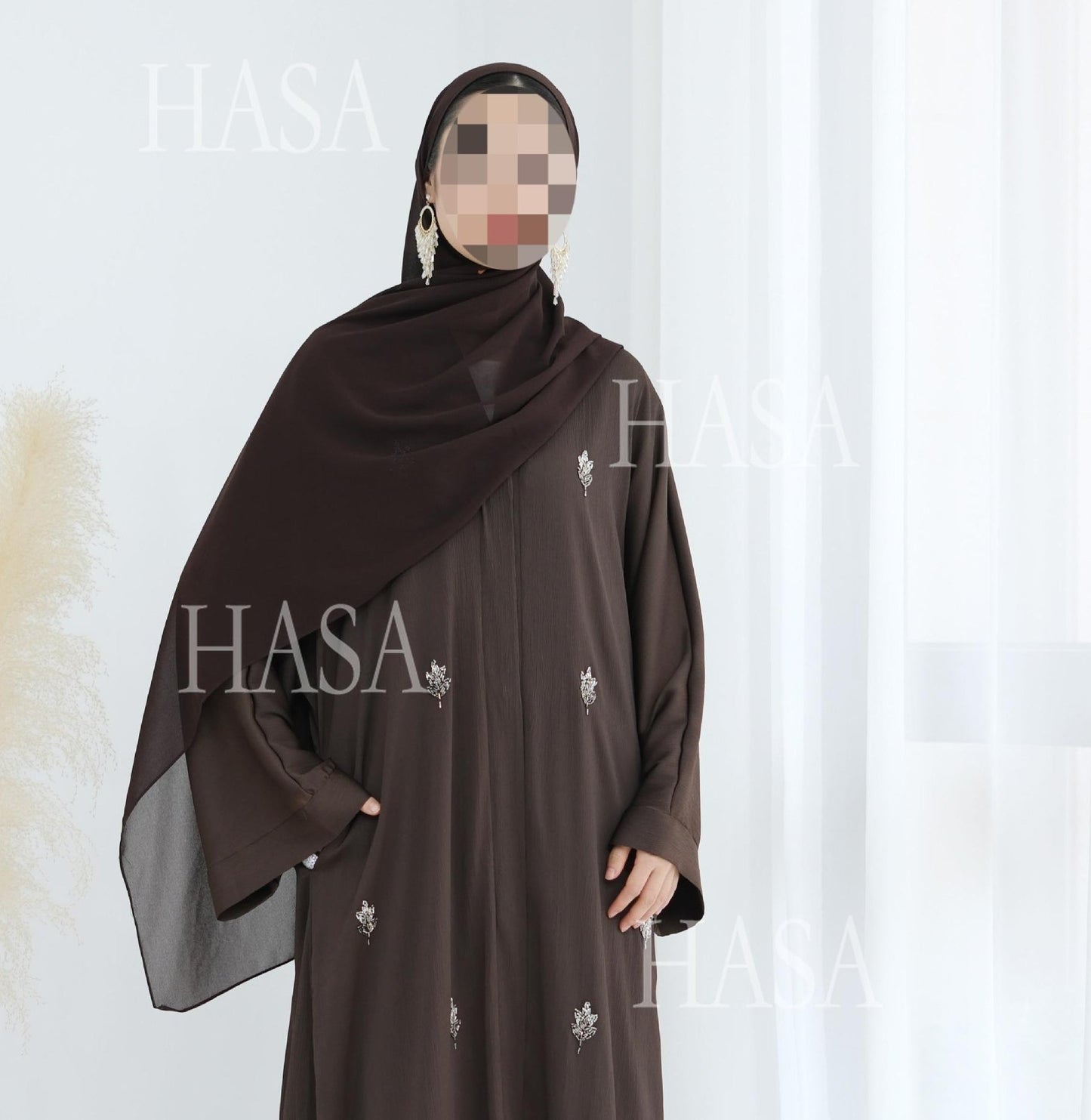 HA6624 Abaya Cardigan with Beaded Lace-up