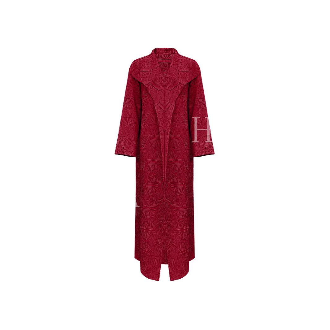 HA6592 Embroidered Pleated Cardigan Jacket - Large Size, Comfortable Mid-Length
