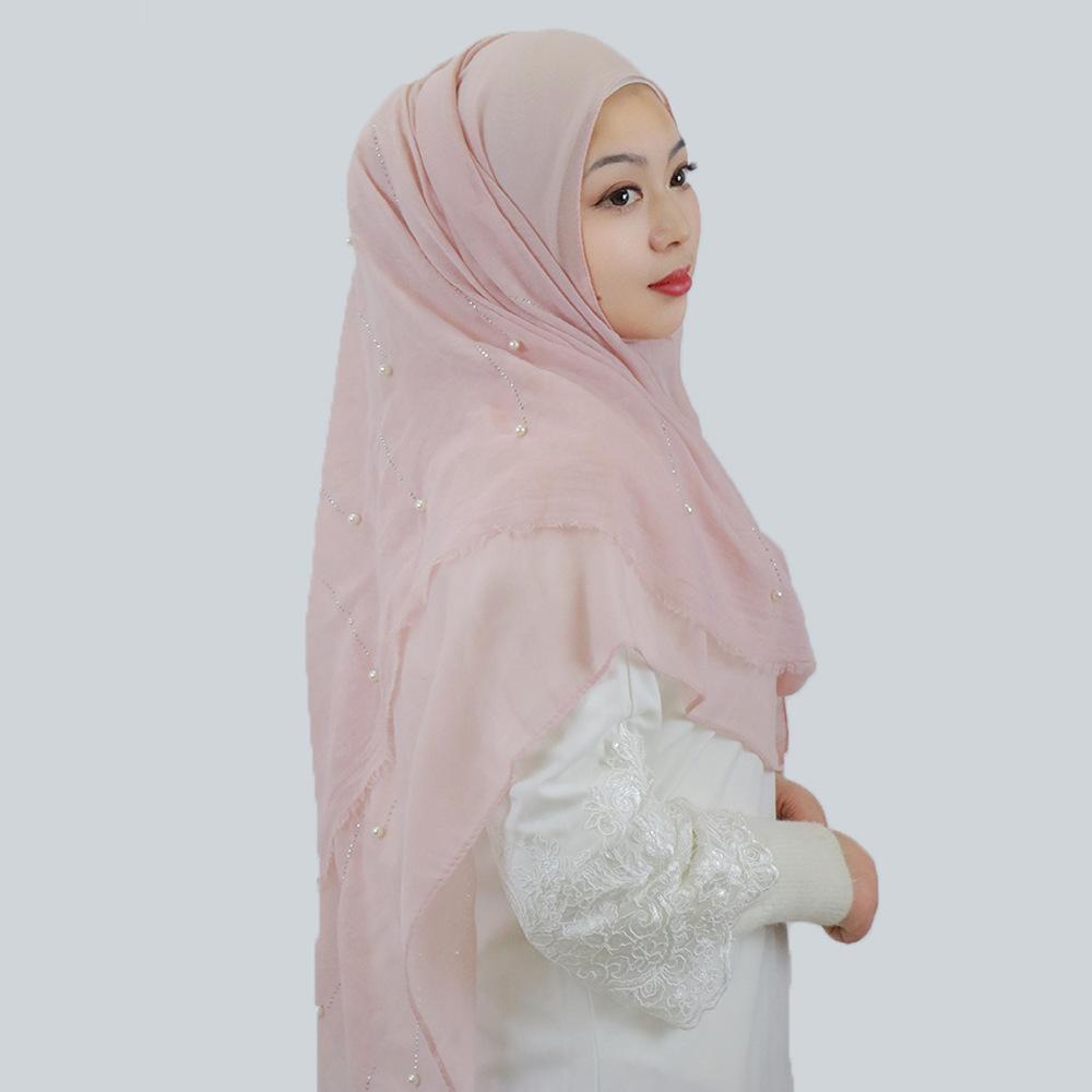 HAYA HA1106 Solid Color Scarf Long Beaded Shawl Headband