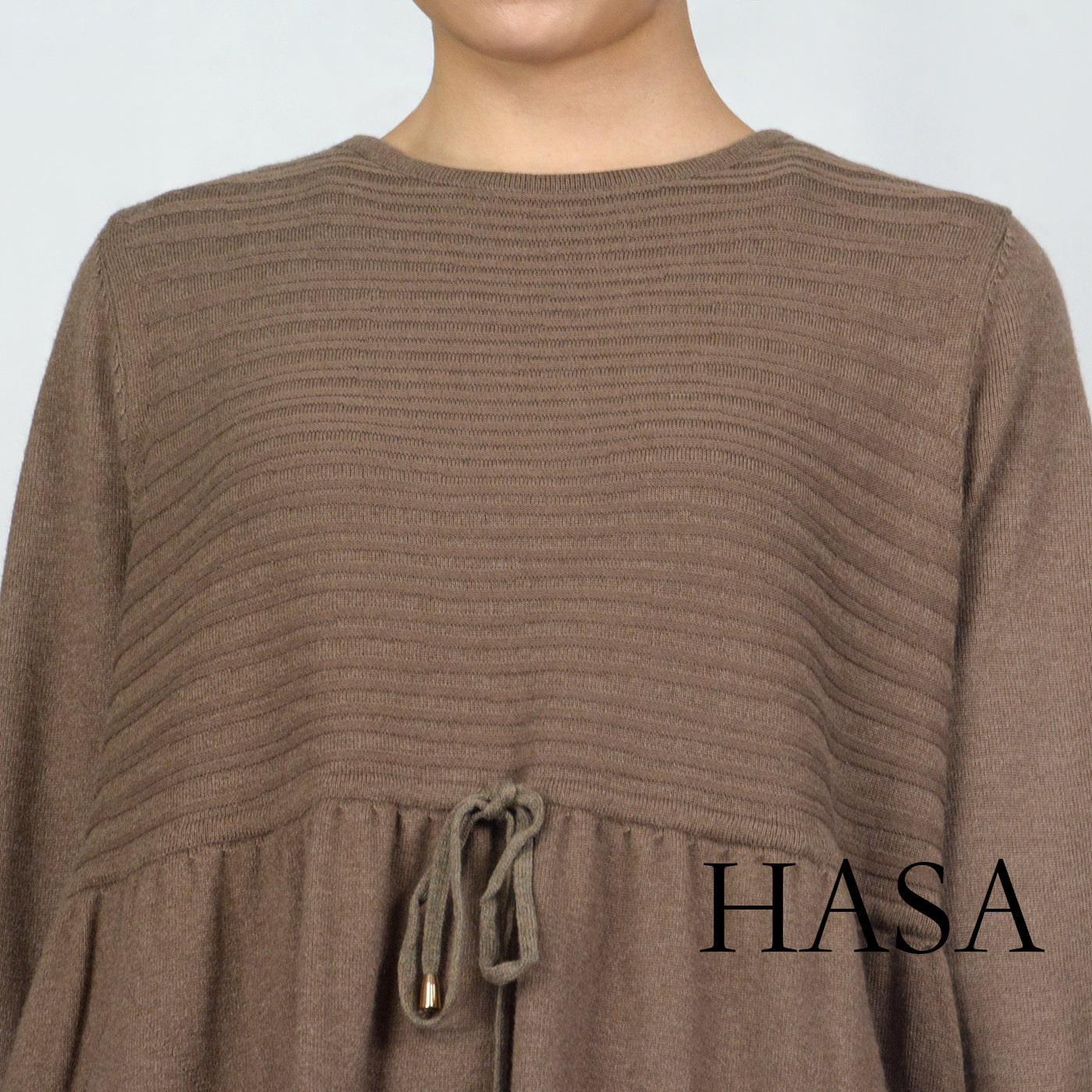 HAYA0119 knitted long dress with waist belt and pockets autumn and winter