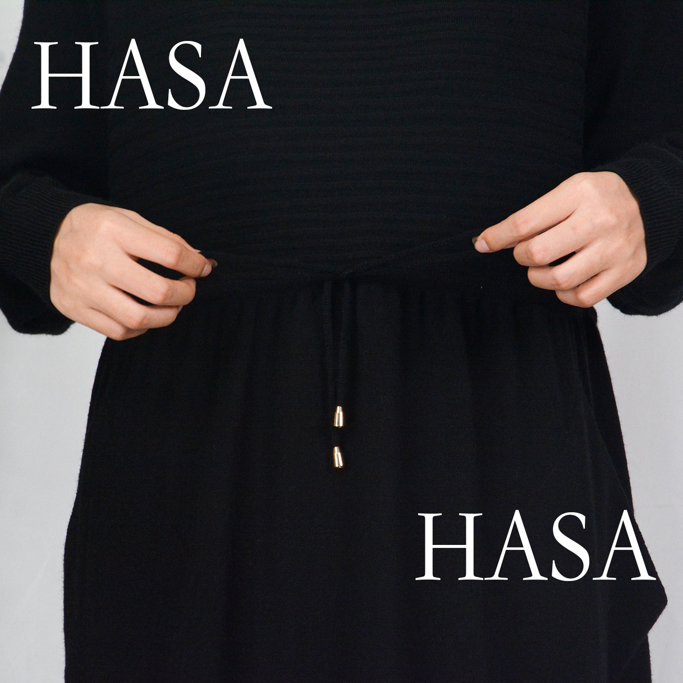 HAYA0119 knitted long dress with waist belt and pockets autumn and winter