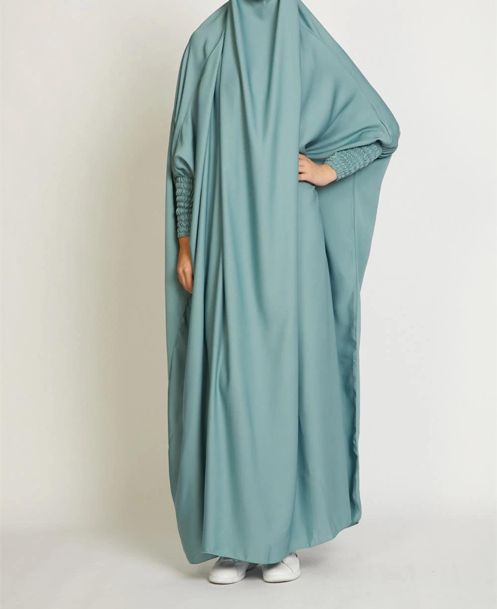 HAYA10067  Muslim Solid colour Mukena  Prayer jilbab with soft Fabric and Features elasticated cuffs and attachable Instant Hijab