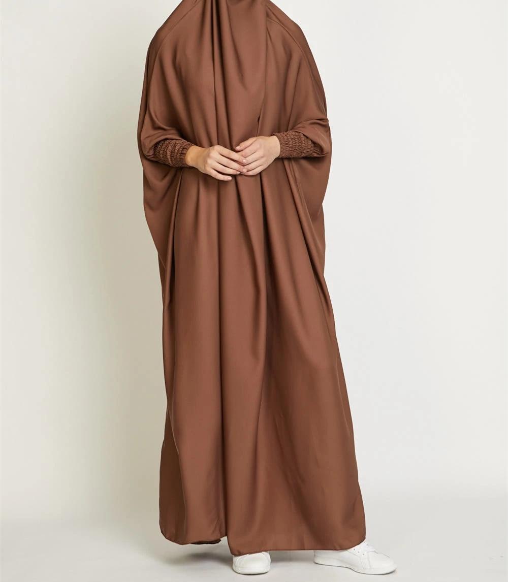 HAYA10067  Muslim Solid colour Mukena  Prayer jilbab with soft Fabric and Features elasticated cuffs and attachable Instant Hijab