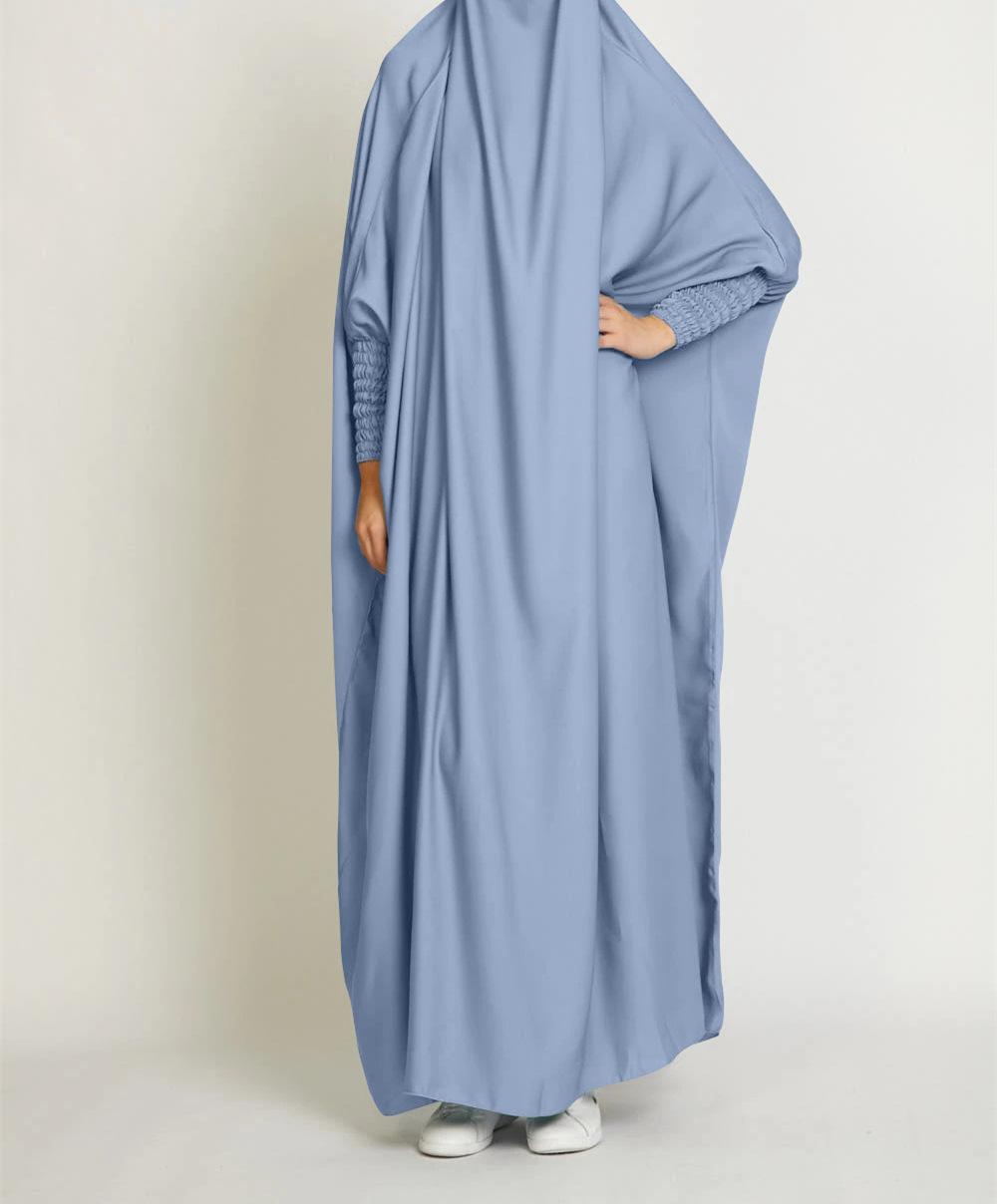 HAYA10067  Muslim Solid colour Mukena  Prayer jilbab with soft Fabric and Features elasticated cuffs and attachable Instant Hijab