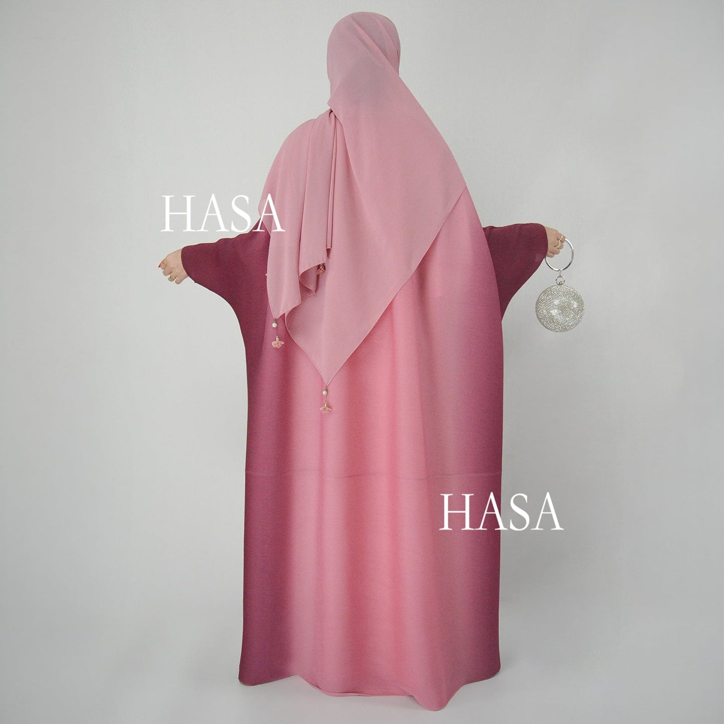 HAYA SHOP 1245 Ombré Abaya Loose Fashion Robe with Pleated Patchwork Detailing