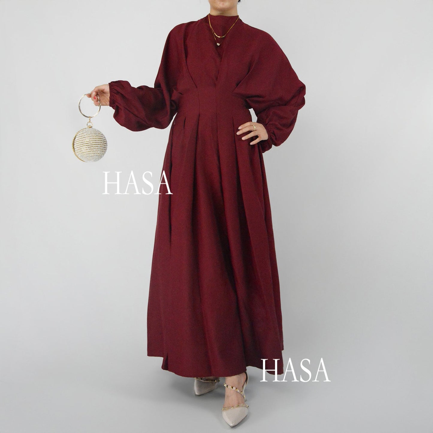HASA's Series  HA1226 Delicate and Elegant Solid Colored Dress