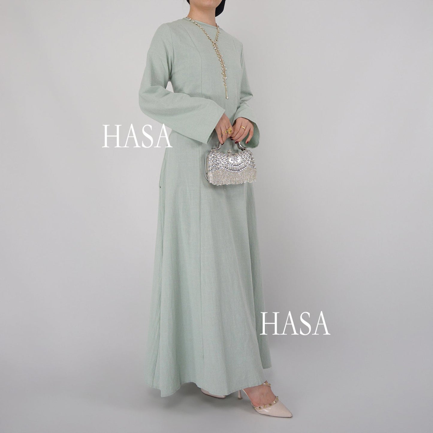 HASA HA5866 Elegant Long Skirt with Tie Waist and Wide Swing Design