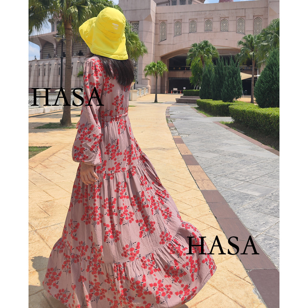 HAYA0819 Rayon long dress V-neck flower dress