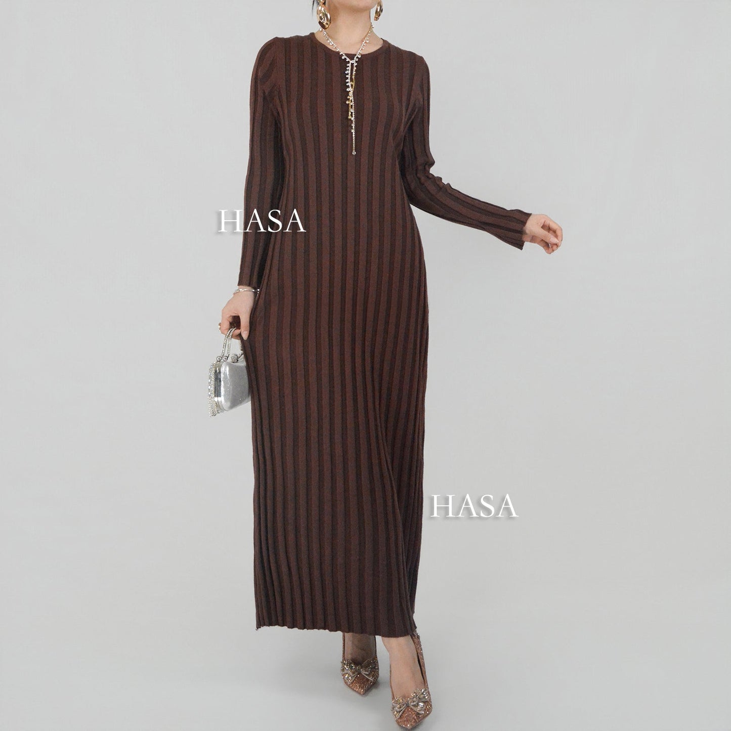 HAYA0112 Knitted long dress warm for autumn and winter