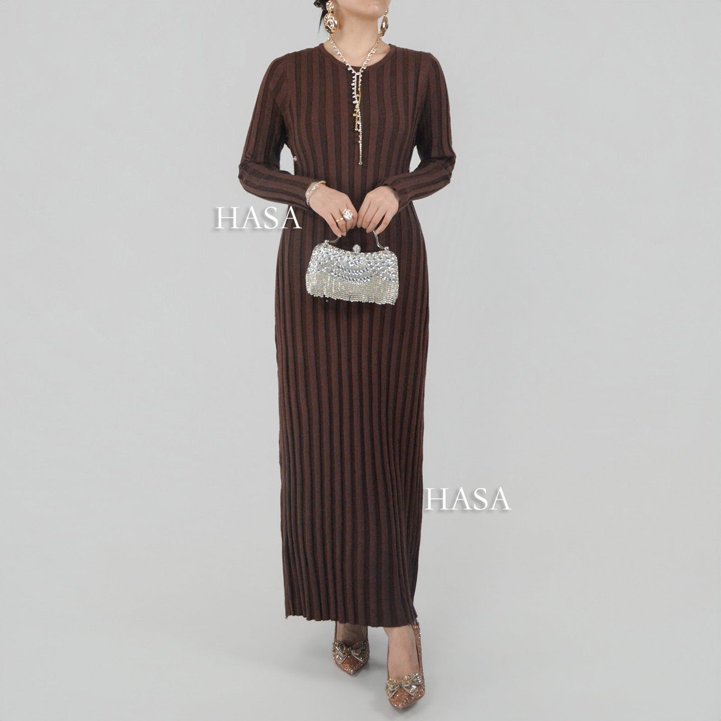 HAYA0112 Knitted long dress warm for autumn and winter