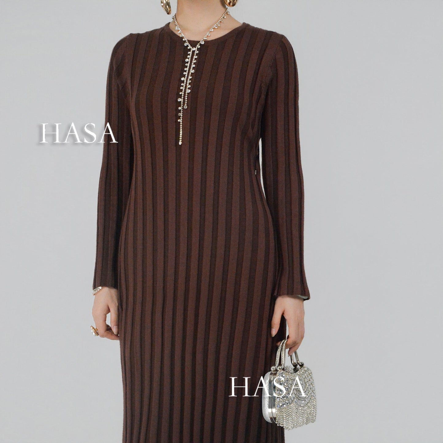 HAYA0112 Knitted long dress warm for autumn and winter