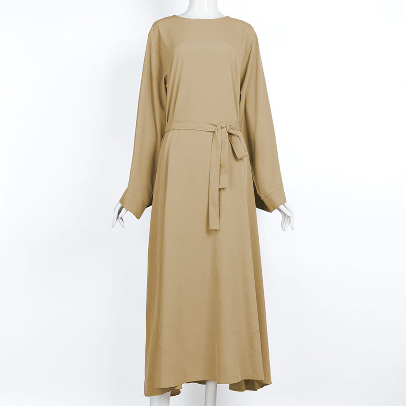 HAYA0477 Casual abaya solid color airy women's long sleeve round neck maxi dress