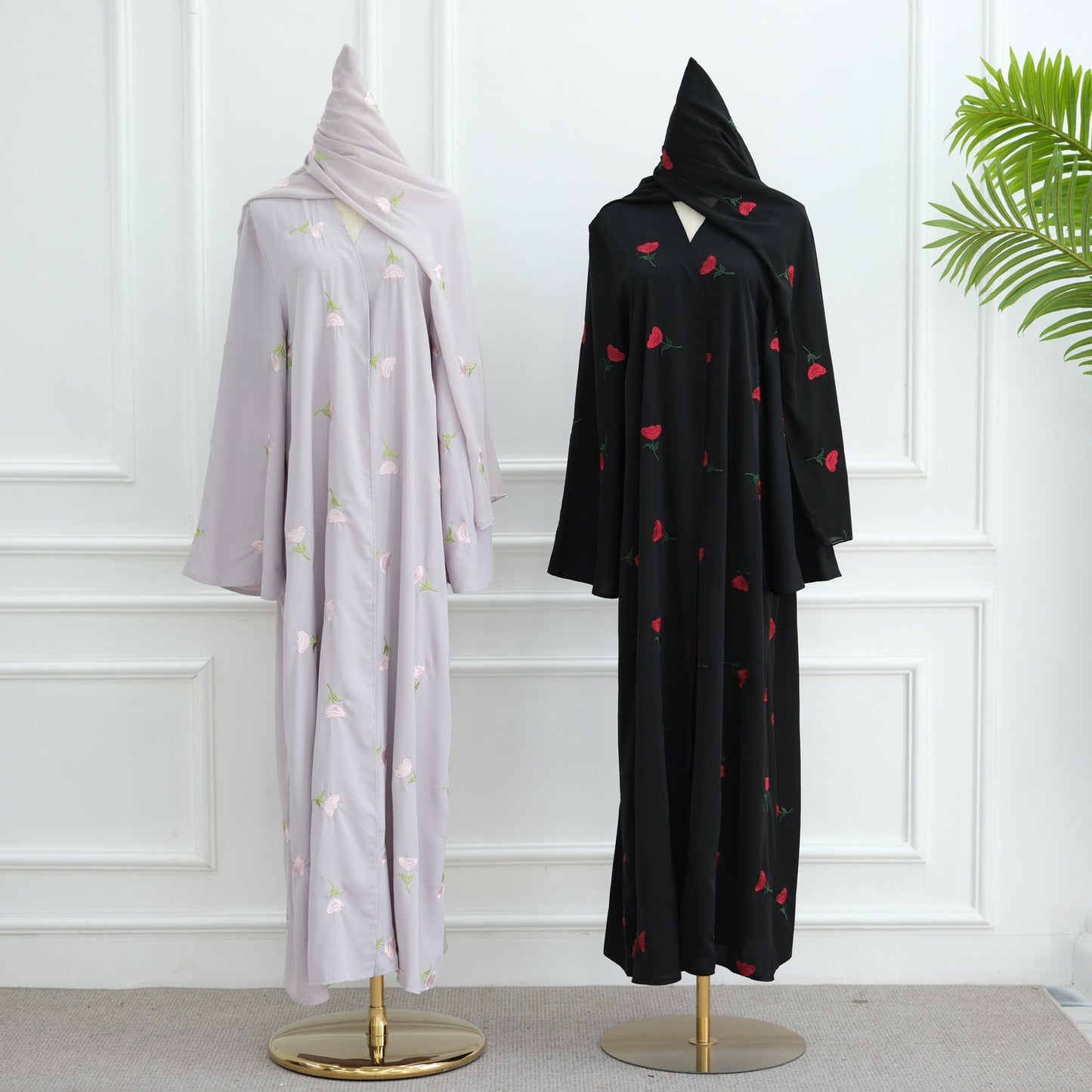 HA6631 Long cardigan with floral embroidery (headscarf optional)