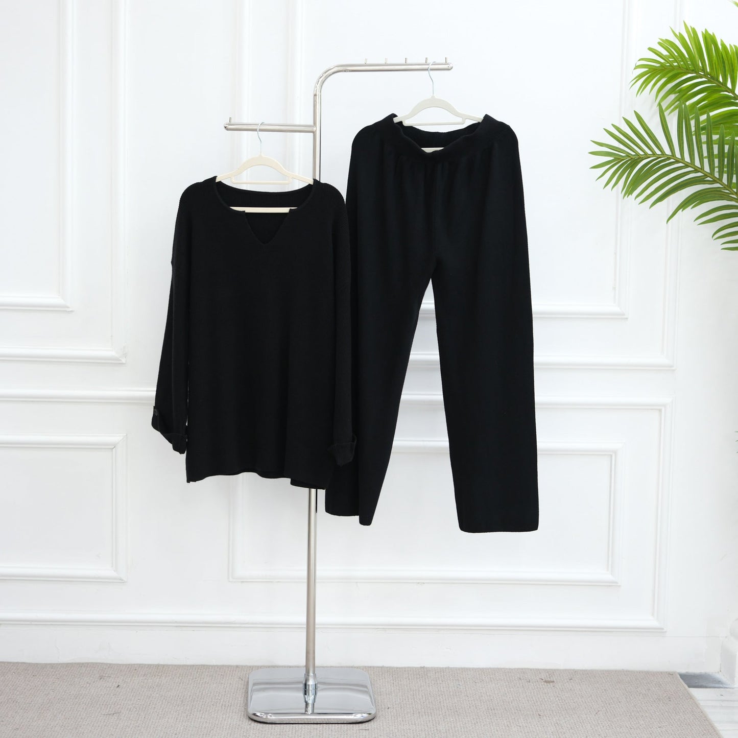 HA6600 Autumn and winter thickened knitted suit solid color two-piece suit (headscarf not included) cuff button design