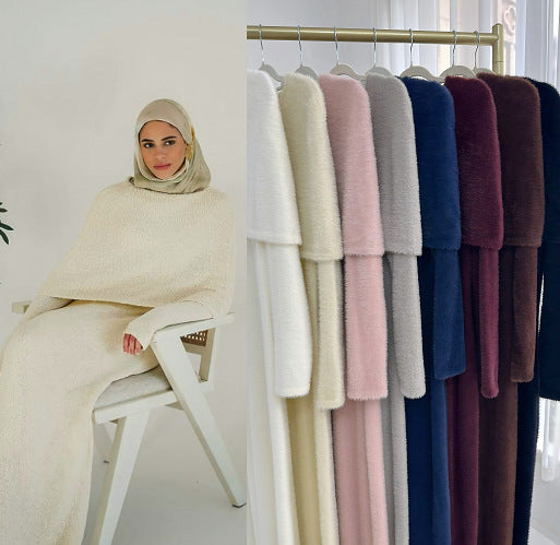 HA6604  Slim-fit Knit Sweater Two-piece Set with Shawl Design (headscarf Optional)