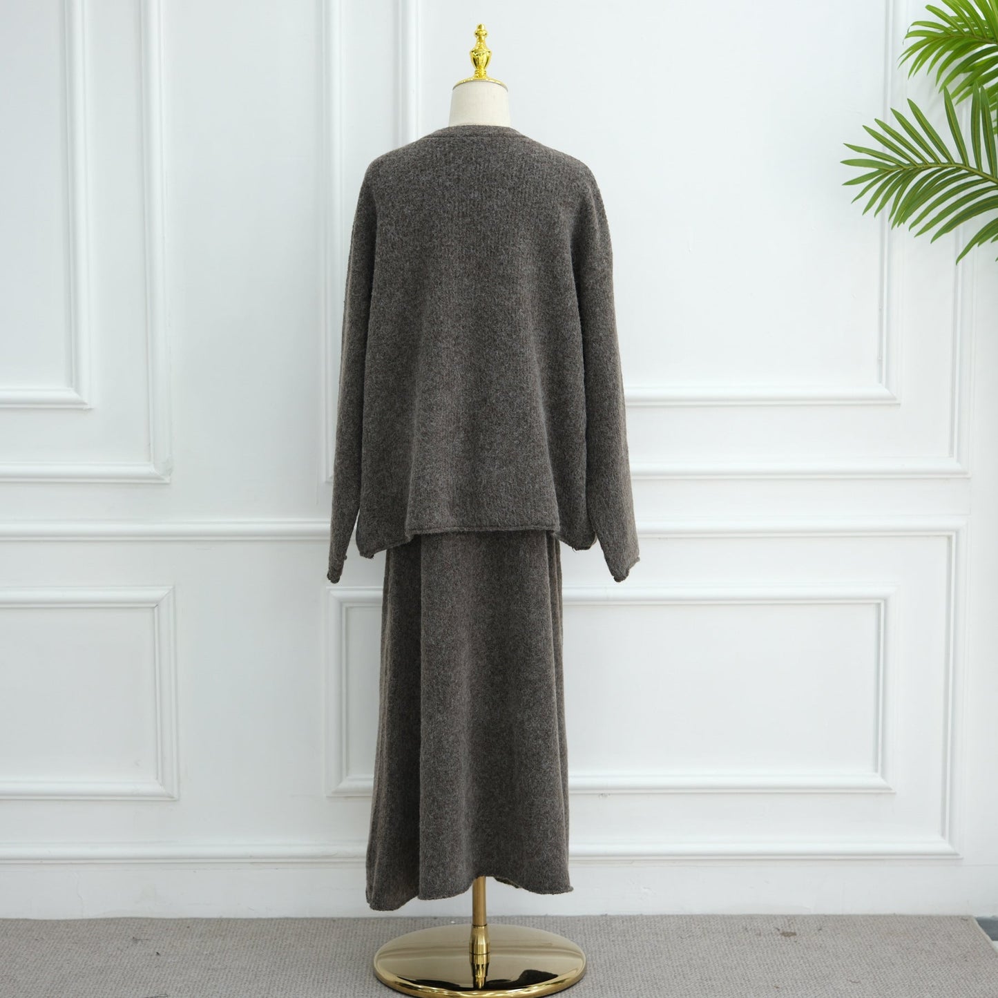HA6596 Autumn and winter thickened knitted three-piece suit (excluding headscarf) vest + cardigan + skirt