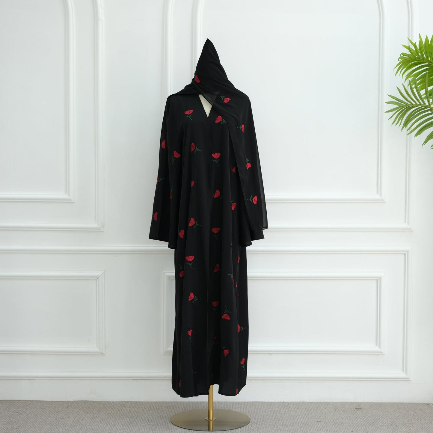 HA6631 Long cardigan with floral embroidery (headscarf optional)