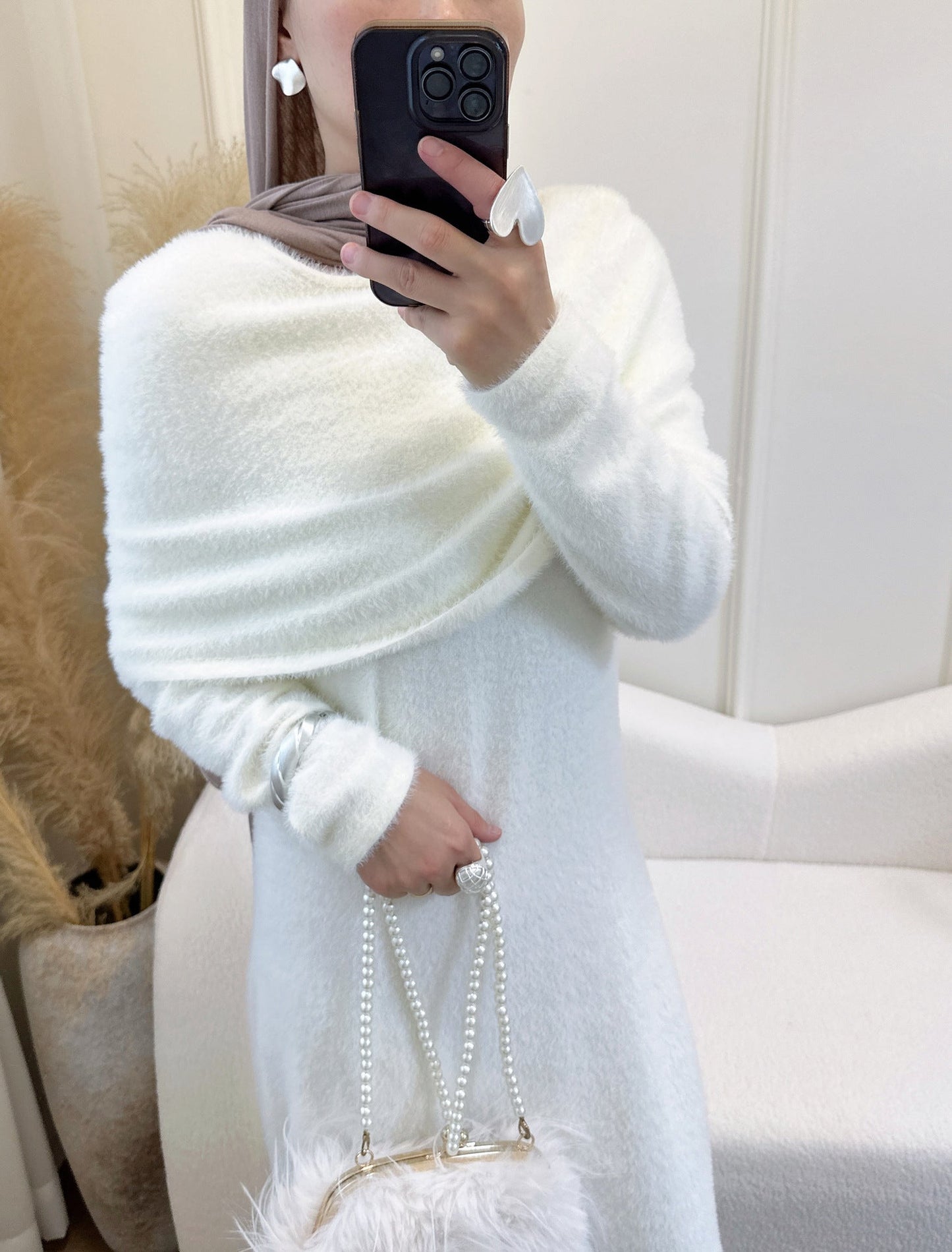 HA6604  Slim-fit Knit Sweater Two-piece Set with Shawl Design (headscarf Optional)