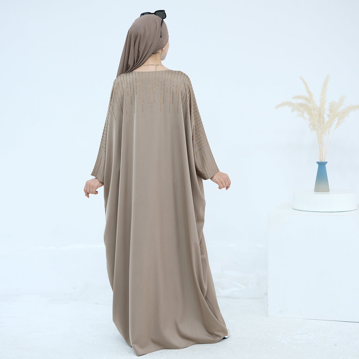 HA6610 Rhinestone-embellished long Abaya dress (headscarf not included)