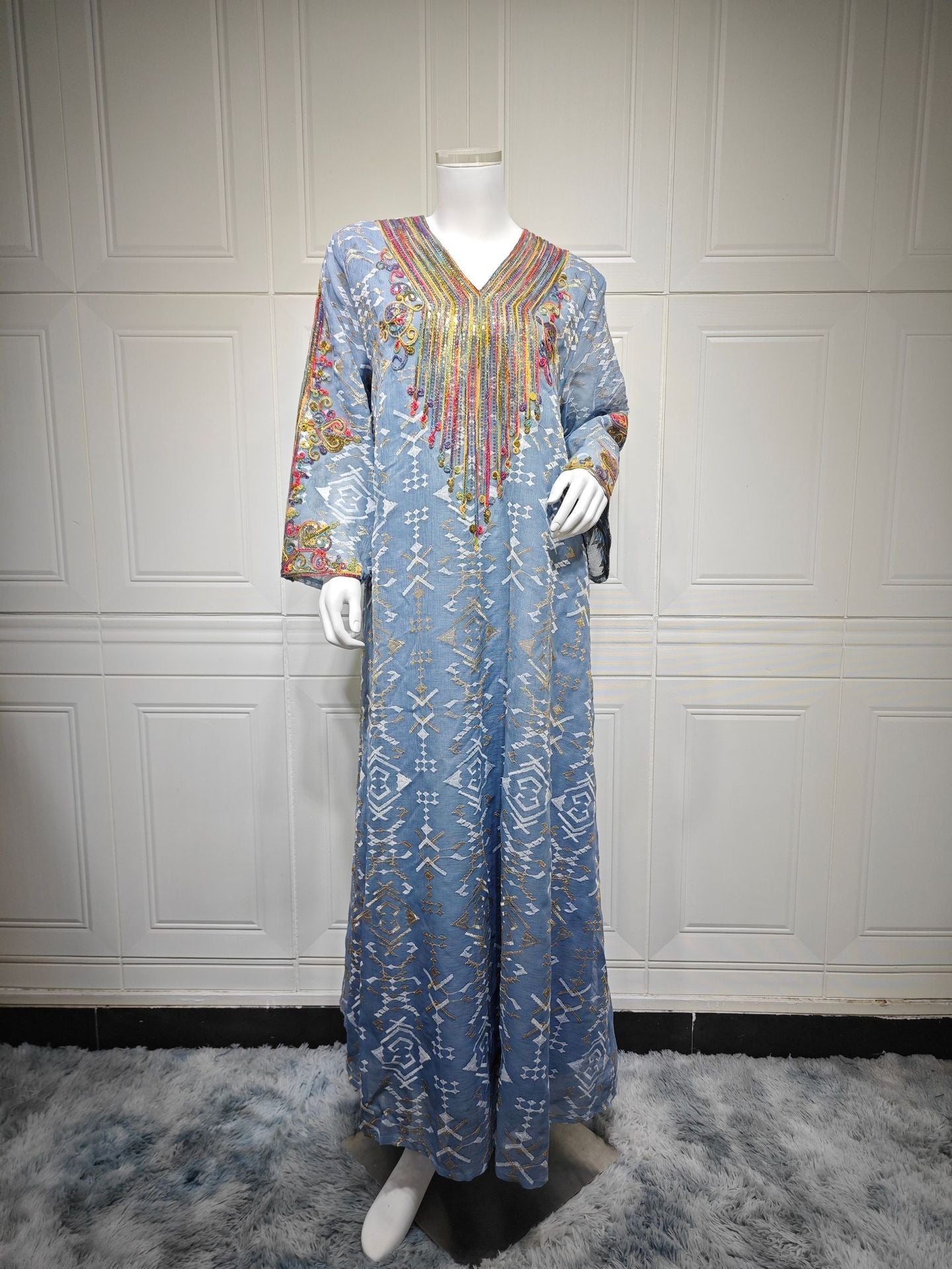 HA6658 Appliqué Patchwork Robe Dress: Lightweight Mesh Combined with Delicate Patterns