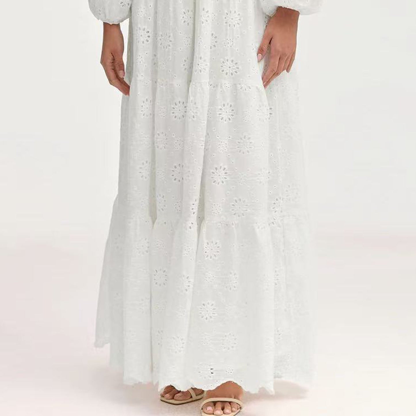 HA6630 Cotton embroidered flower long dress
