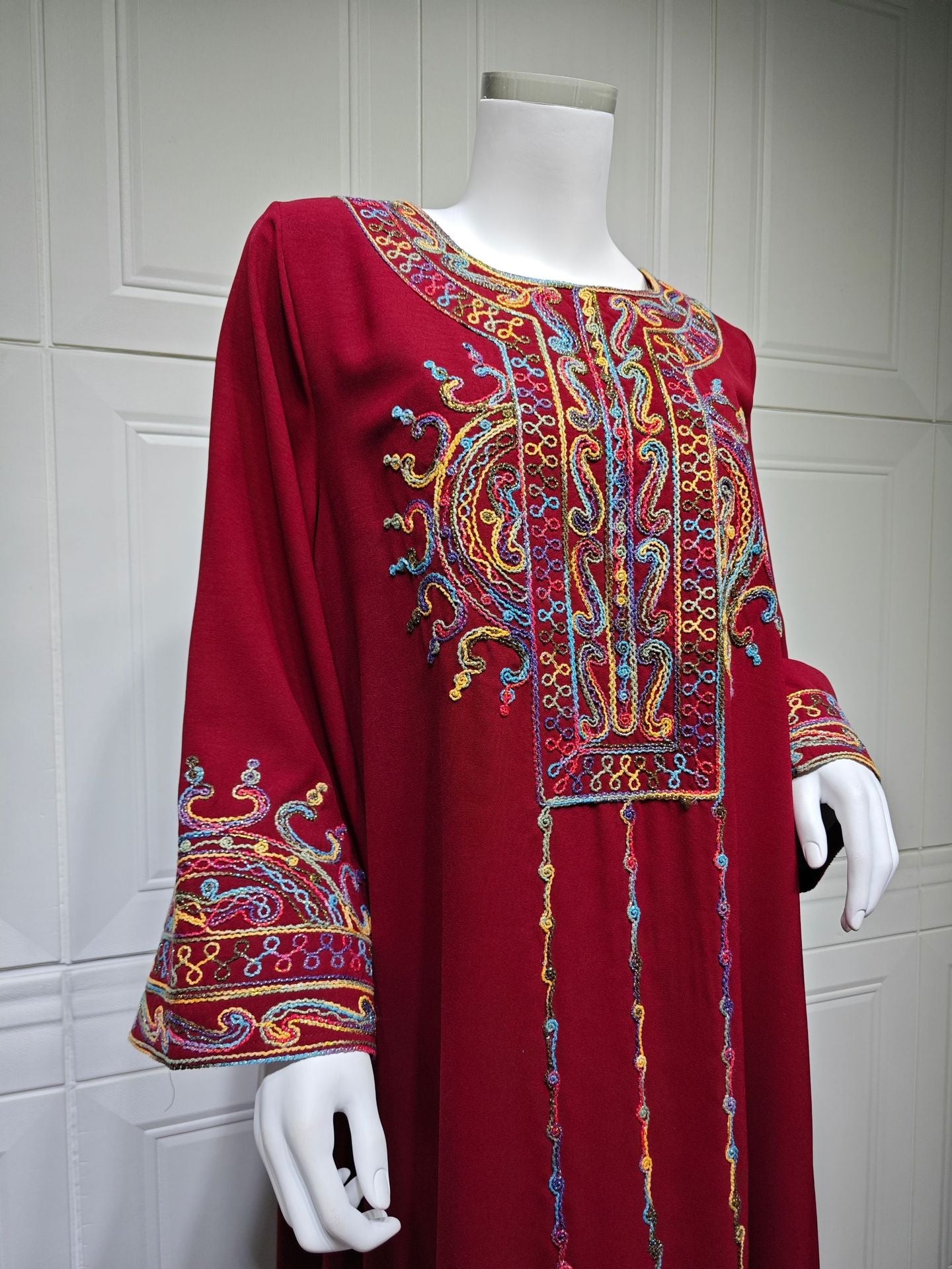 HA6666 Embroidered long wide-sleeved dress | Comfortable fit, easy to wear