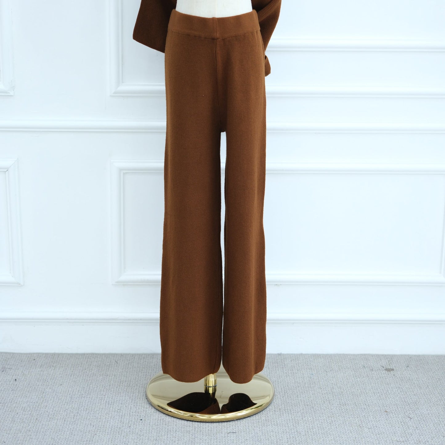 HA6599 Autumn and Winter Thickened Knitted Suit Solid Color Two-piece Suit (excluding Headscarf) Top + Trousers
