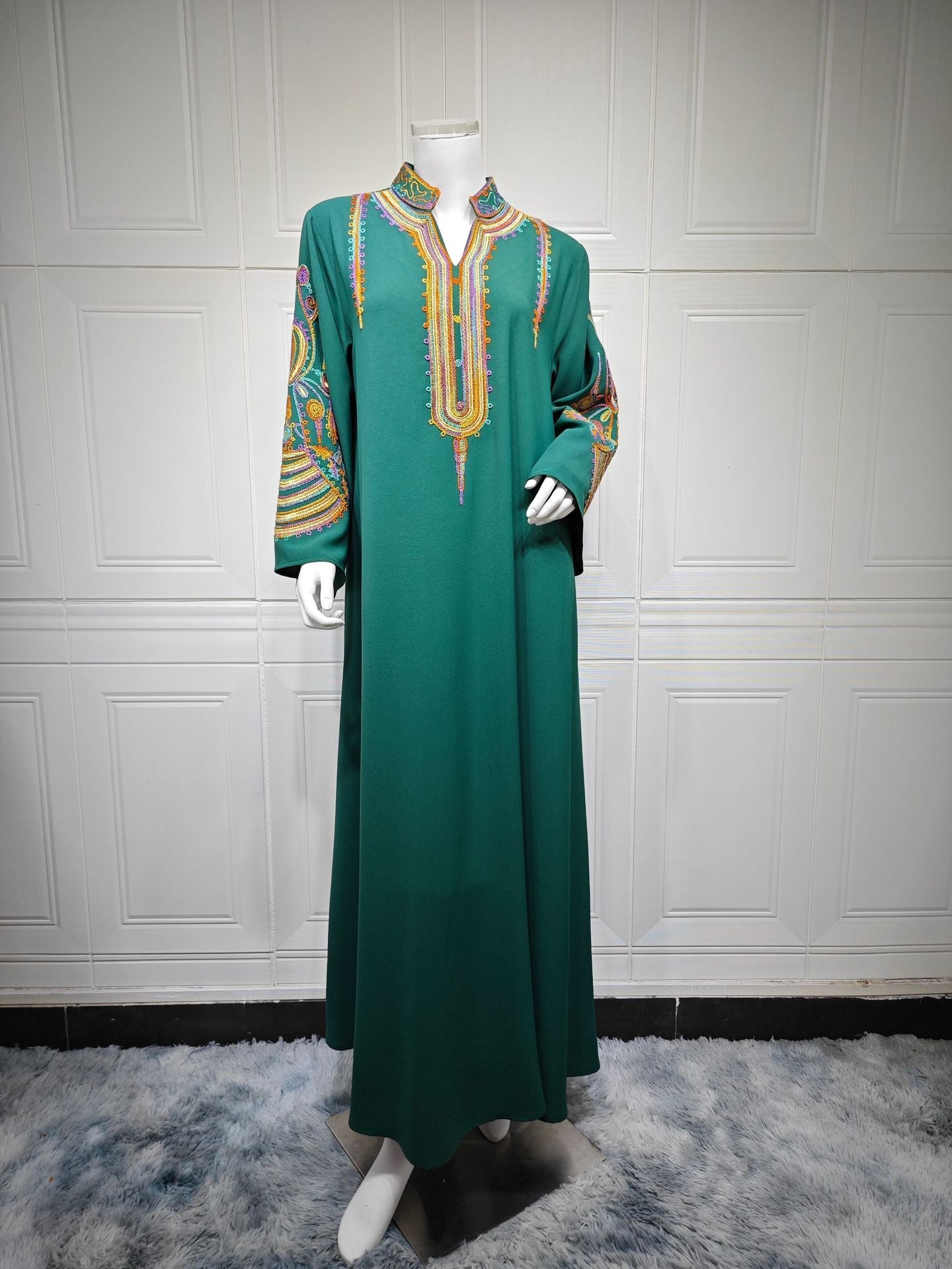 HA6661 Rope Embroidery Pullover Robe Dress, Long Sleeves, Loose Fit.