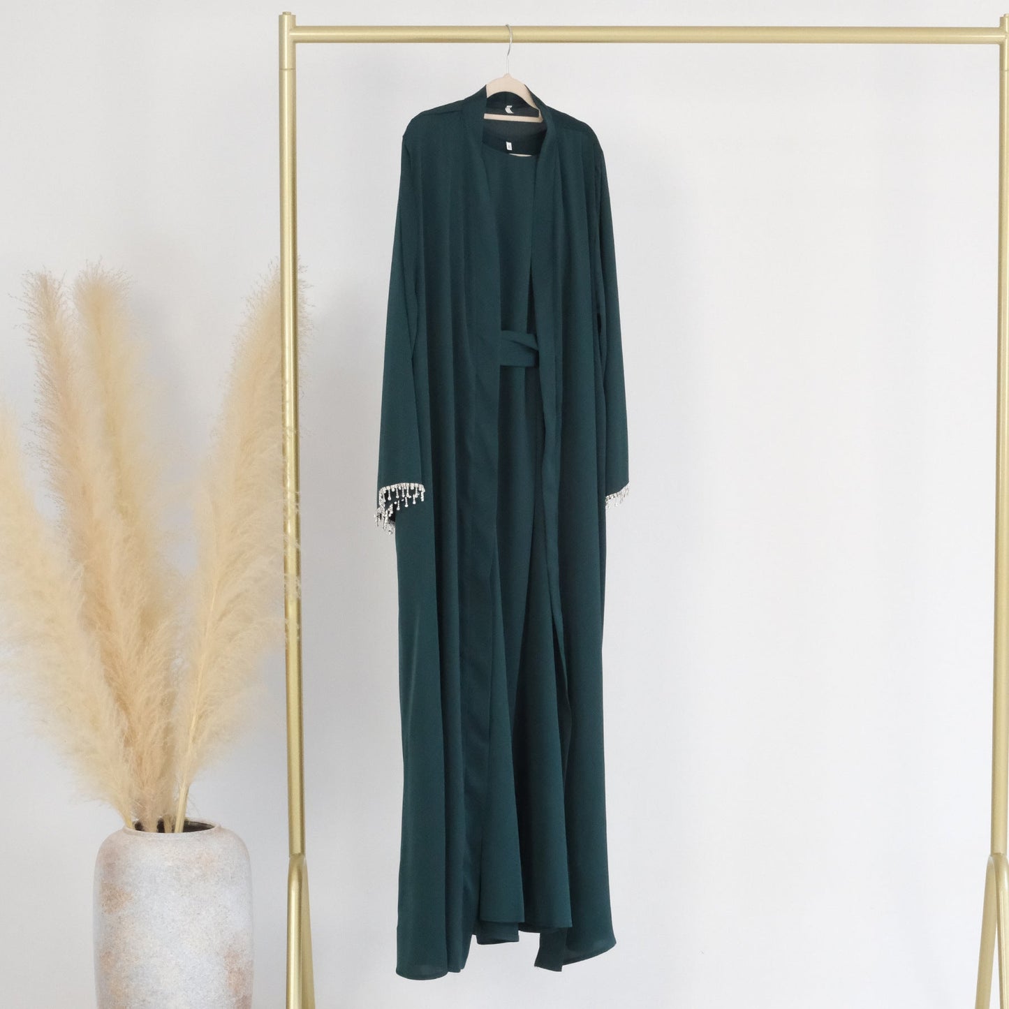HAYA HAYA1047 1pcs Solid Color Beaded Cardigan Robe