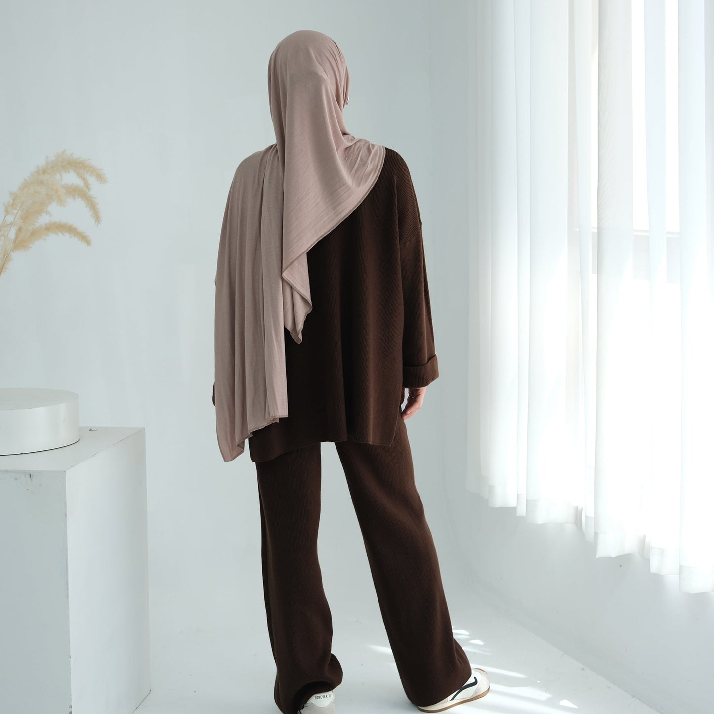 HA6599 Autumn and Winter Thickened Knitted Suit Solid Color Two-piece Suit (excluding Headscarf) Top + Trousers