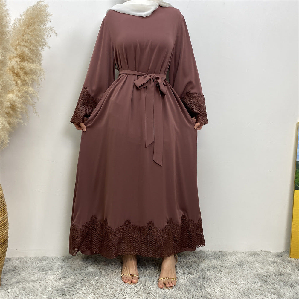 HAYA HAYA1084 Muslim Fashion Lace Robe Dress