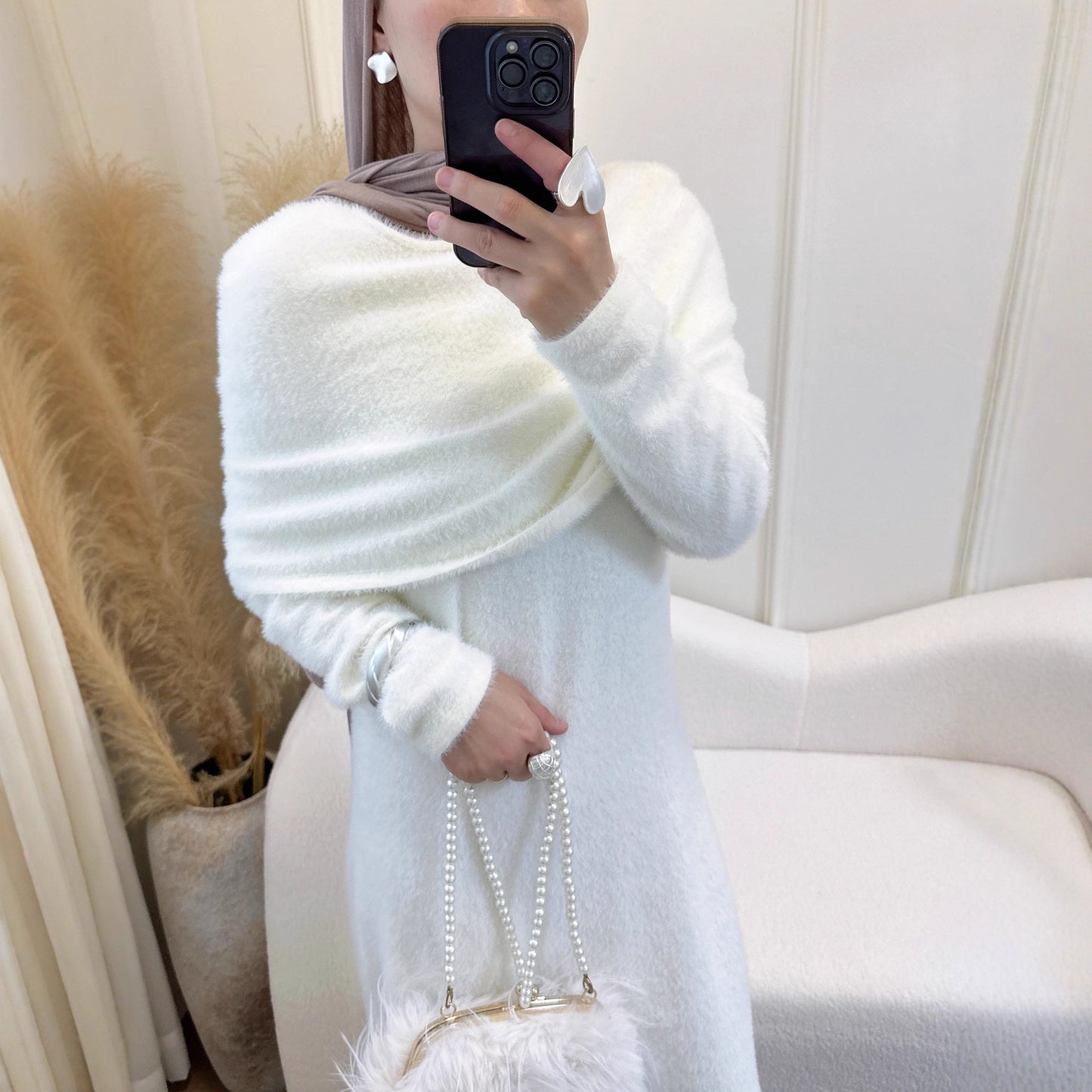 HA6604  Slim-fit Knit Sweater Two-piece Set with Shawl Design (headscarf Optional)