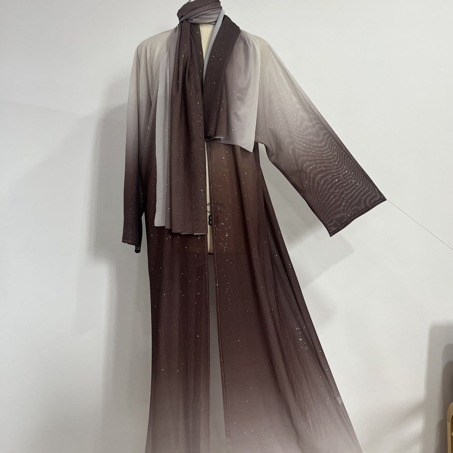 HA6617 Gradient Color Long Cardigan Two-Piece Set (Including Headscarf)
