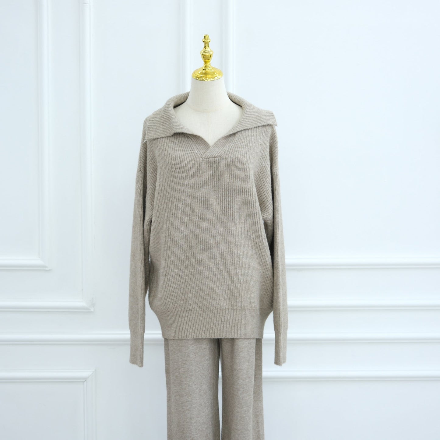 HA6594 Autumn and Winter Thickened Knitted Suit | Simple Solid Color Two-piece Suit