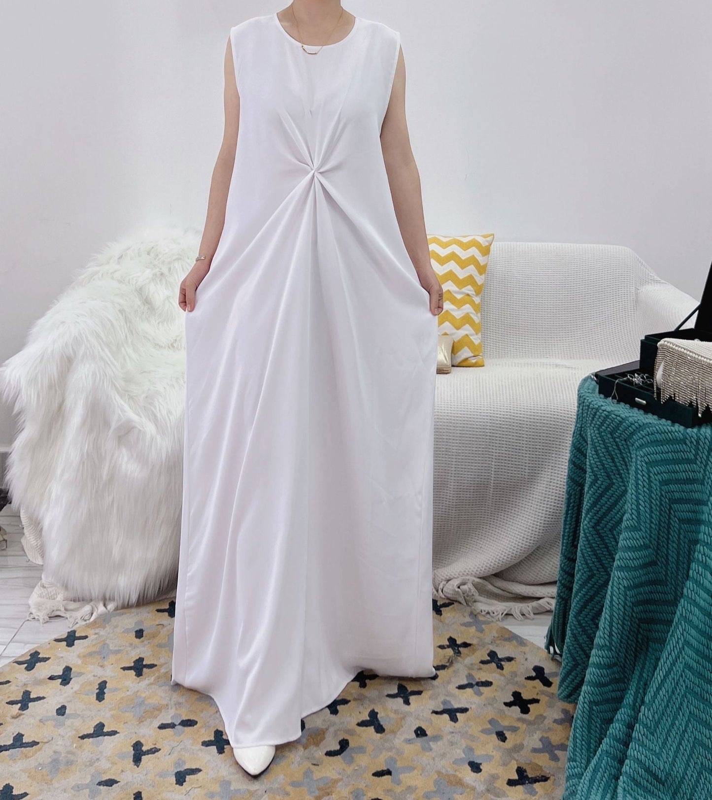 HAYA0481 Solid Color Satin Coat Robe Open Abaya