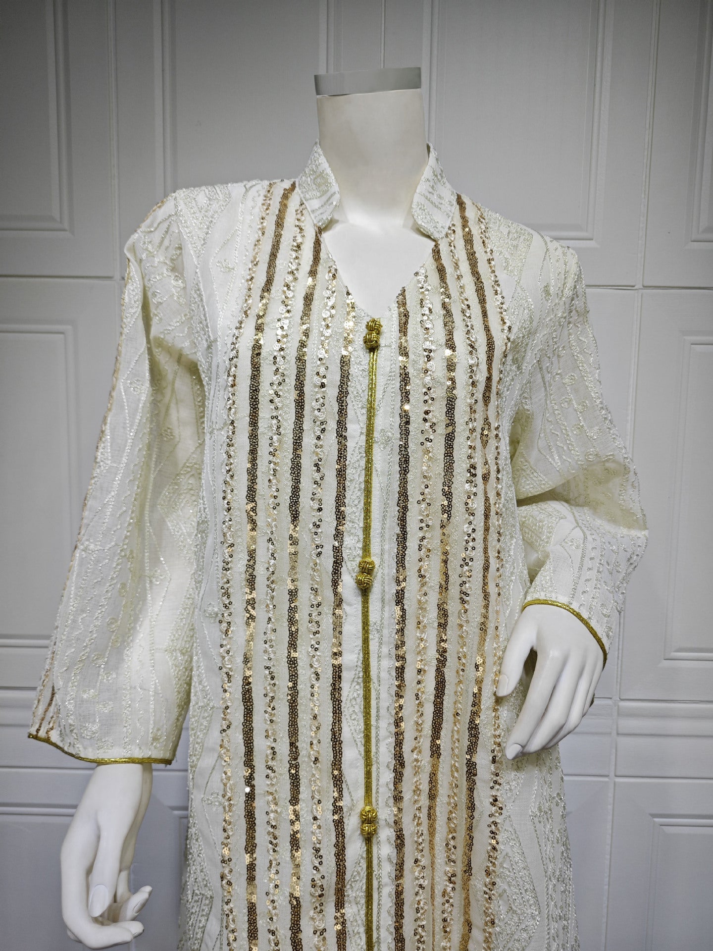 HA6662 Mesh embroidery sequin patchwork long-sleeved dress, loose robe style