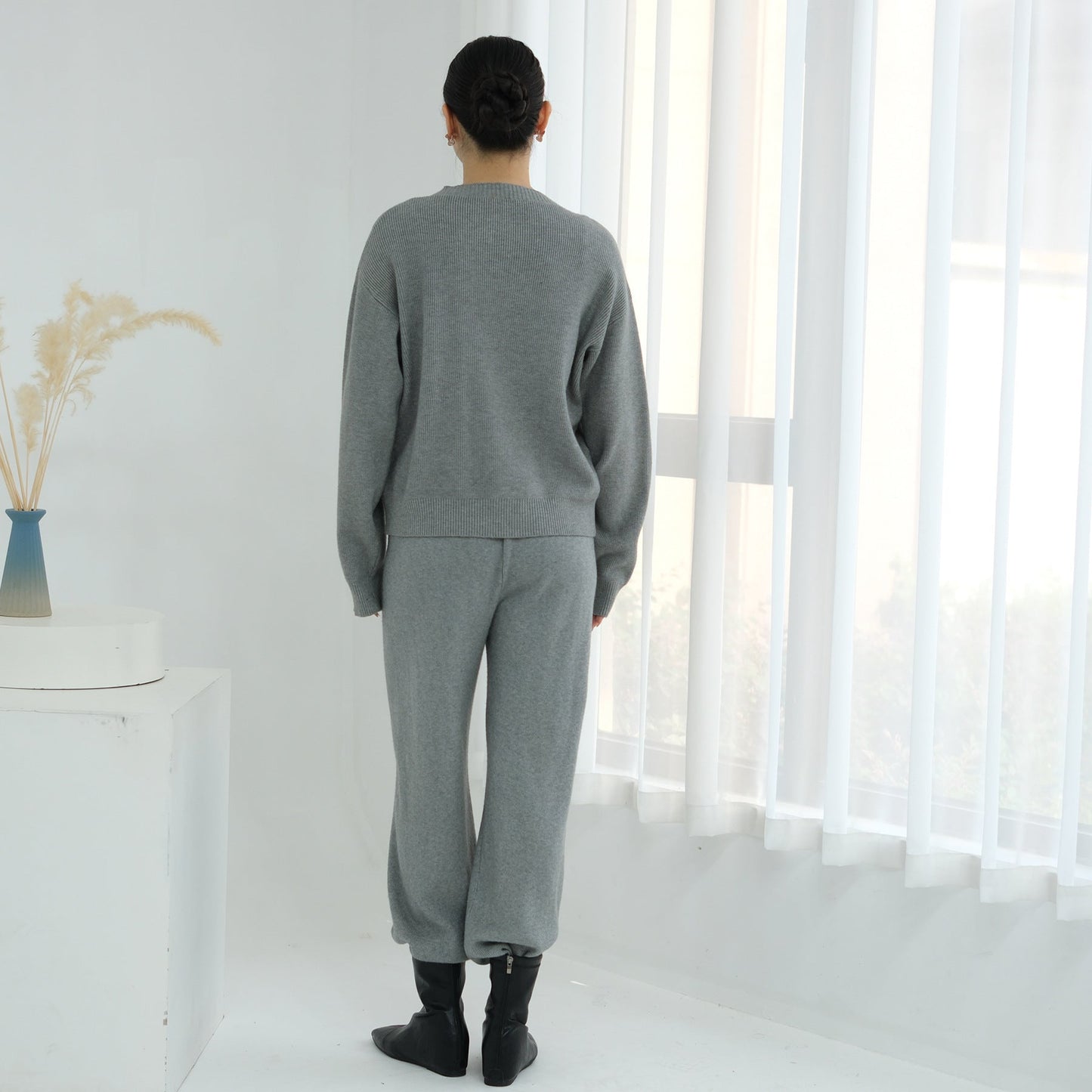 HA6595 Autumn and Winter Thickened Knitted Suit (Not Including Headscarf) | Simple Solid Color Two-Piece Suit