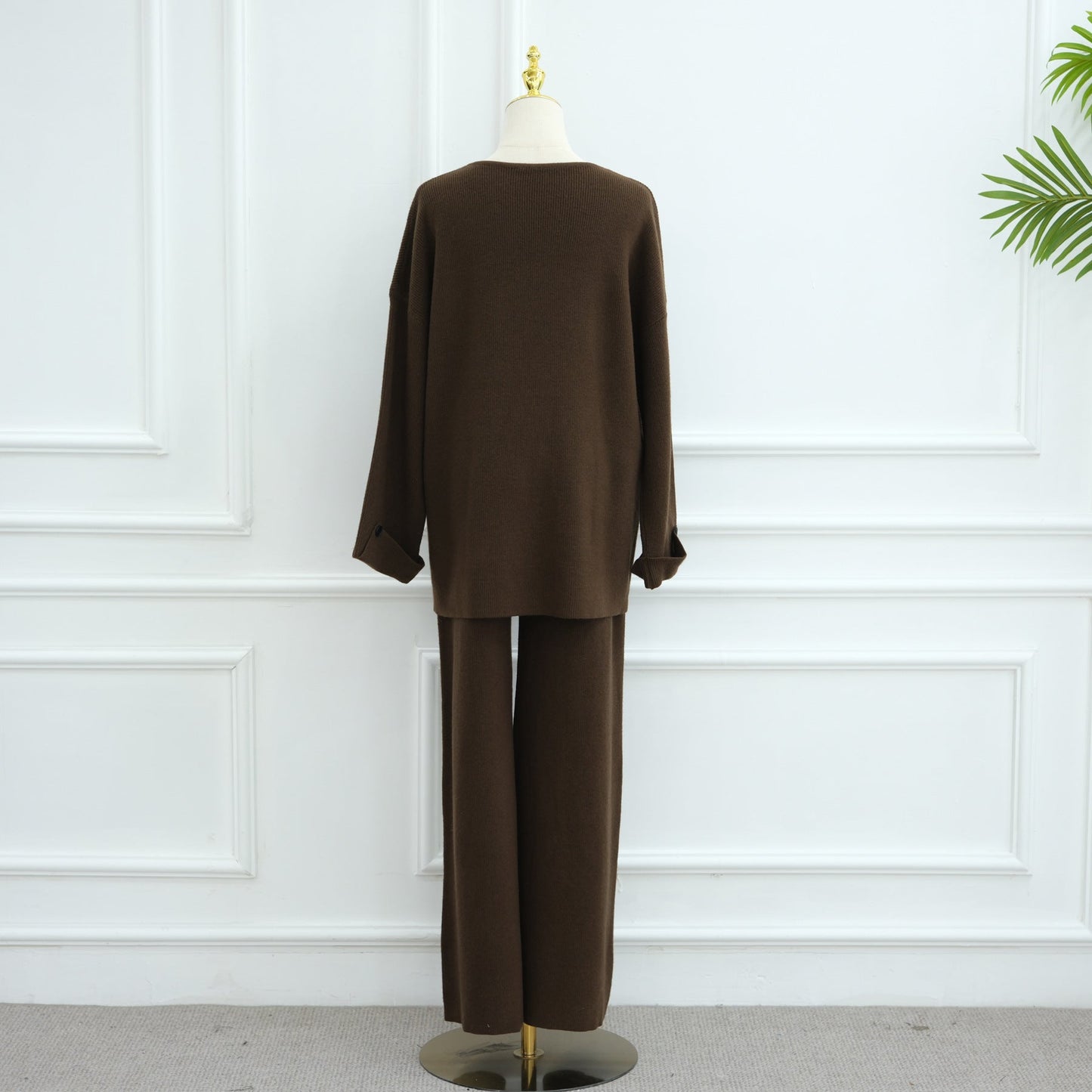 HA6600 Autumn and winter thickened knitted suit solid color two-piece suit (headscarf not included) cuff button design