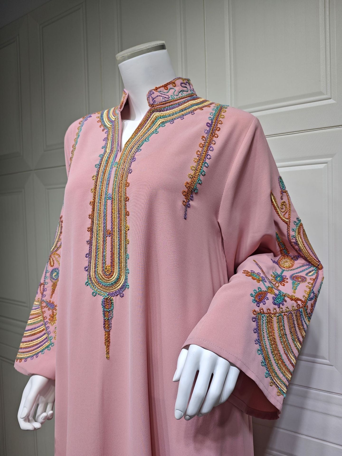 HA6661 Rope Embroidery Pullover Robe Dress, Long Sleeves, Loose Fit.