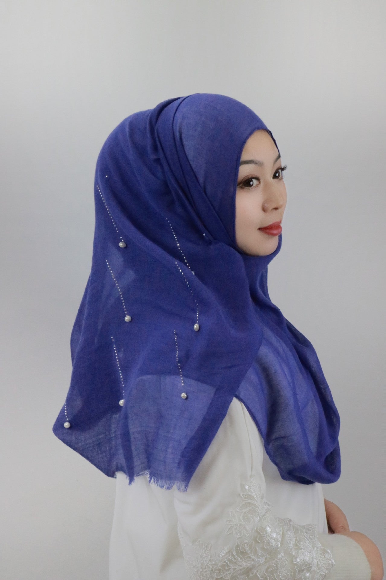 HAYA HA1106 Solid Color Scarf Long Beaded Shawl Headband