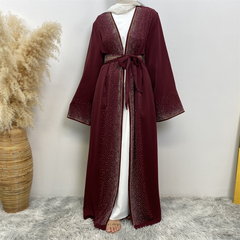 HAYA HAYA1086 Hot Diamond Lace Up Cardigan with Pocket Dress