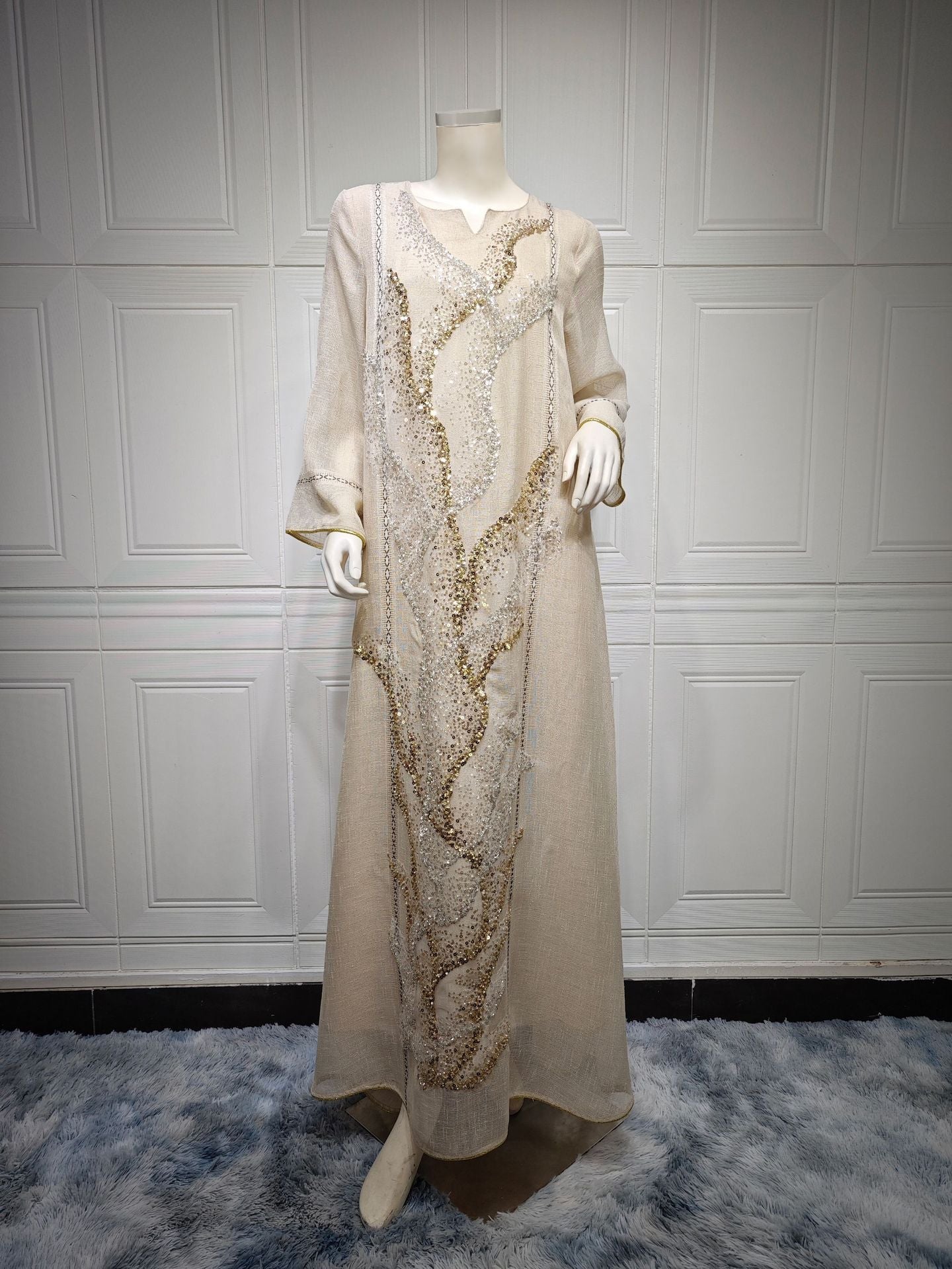 HA6637  Mesh Sequined Embroidered Long Dress